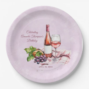 Assiettes En Carton Anniversaire du vin rose