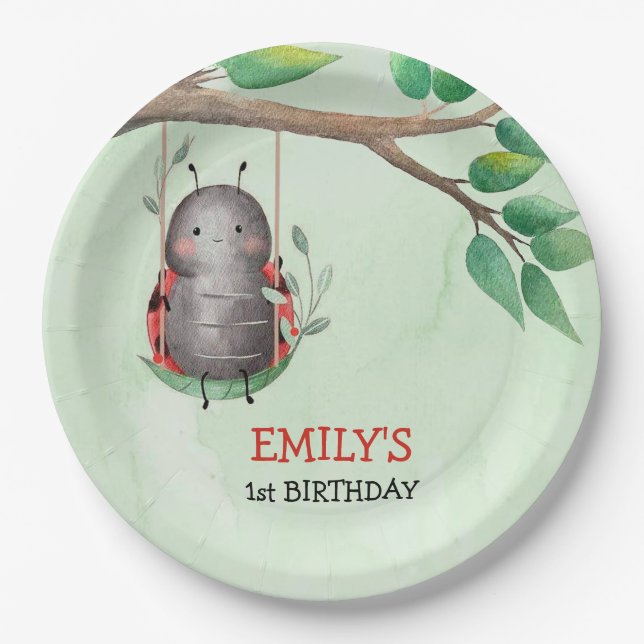 Assiettes En Carton Anniversaire d'une coccinelle sur une aquarelle de (Devant)
