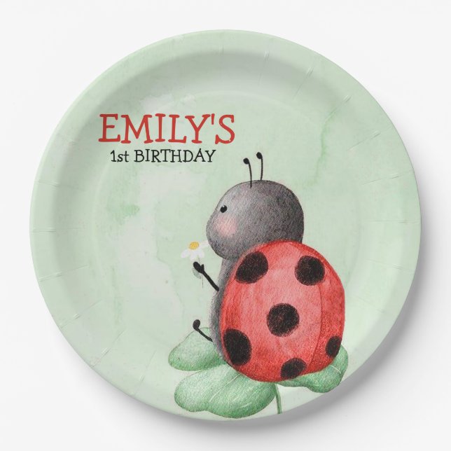 Assiettes En Carton Anniversaire d'une coccinelle sur une aquarelle de (Devant)