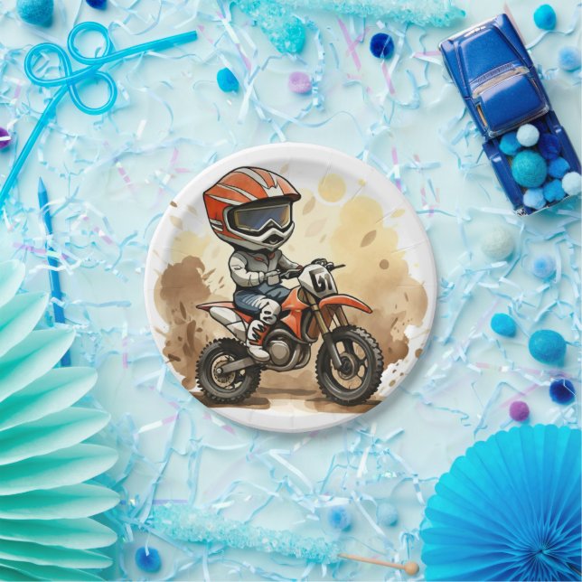 Assiettes En Carton Anniversaire d'une moto tout terrain (Fête)