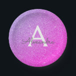 Assiettes En Carton Anniversaire en monogramme pailleté et scintillant<br><div class="desc">Assiettes de fête d'anniversaire ou de bachelorette élégantes et ombrées en pastel rose et violet avec faux paillettes et scintillements. Ces assiettes de mariage, de douche de mariée ou de fête d'anniversaire peuvent être personnalisées pour inclure vos initiales et votre prénom. Veuillez contacter le concepteur pour des articles assortis personnalisés....</div>
