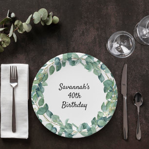 Assiettes En Carton Anniversaire eucalyptus vert nom de la couronne