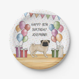 Assiettes En Carton Anniversaire Fawn Pug Chien Coloré Pastels