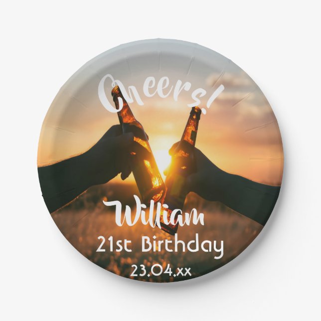 Assiettes En Carton Anniversaire fête acclamer bière nom photo hommes  (Devant)