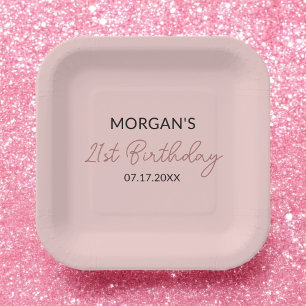 Assiettes En Carton Anniversaire Fête Blush Pink Nom mignon