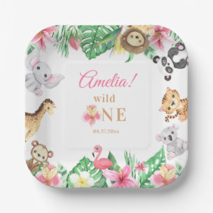 Assiettes En Carton Anniversaire Fille Animaux Safari Fleurs Roses