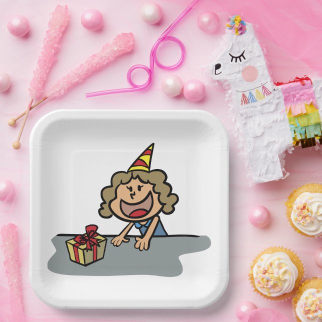 Assiettes En Carton Anniversaire Fille Avec Un Cadeau (Créateur téléchargé)