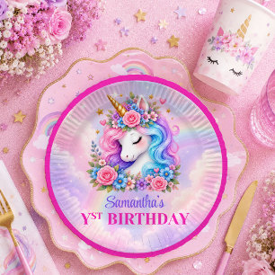 Assiettes En Carton Anniversaire Fille Licorne Enchantée Pastel Magiqu