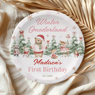 Assiettes En Carton Anniversaire Fille Rose Hiver Onederland Forêt