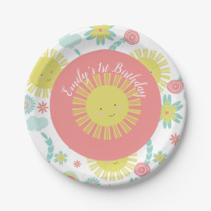 Assiettes En Carton Anniversaire Fleur Sunshine Arc-en-ciel 