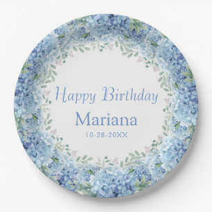 Assiettes En Carton Anniversaire Floral Aquarelle Hydrangeas Bleus