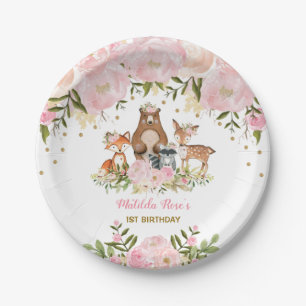 Assiettes En Carton Anniversaire floral de forêt de rose d'animaux de
