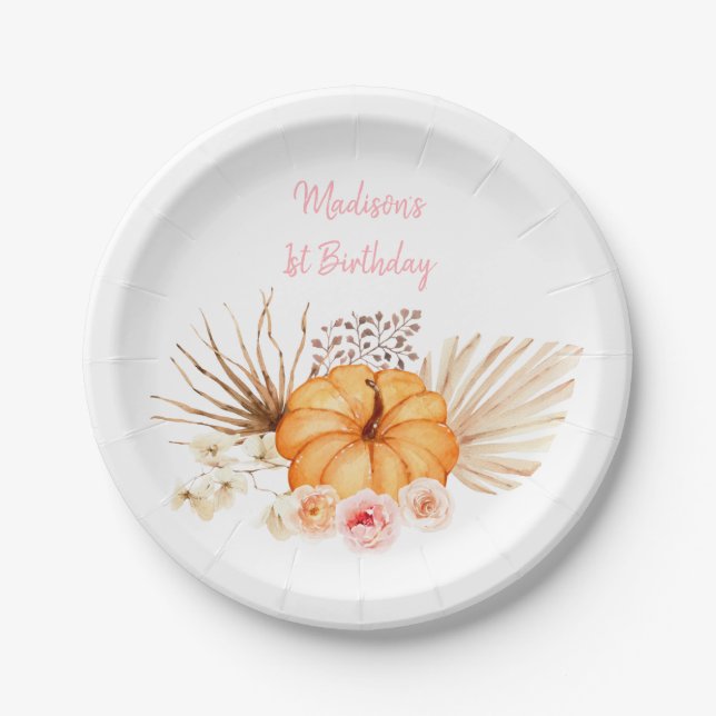 Assiettes En Carton Anniversaire floral de Little Citrouille Boho (Devant)