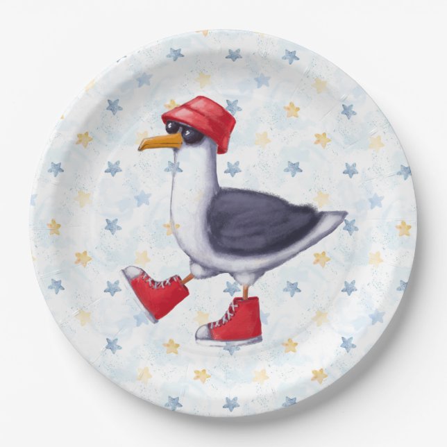 Assiettes En Carton Anniversaire Fun Jote Seagull Bird (Devant)