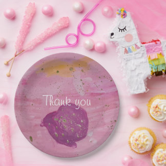 Assiettes En Carton Anniversaire Galaxie Cosmique Aquarelle Rose
