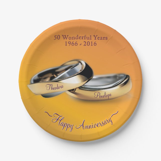 Assiettes En Carton Anniversaire Golden 50th Mariage Anniversaire jeta (Devant)