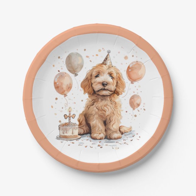 Assiettes En Carton Anniversaire Goldendoodle Chien Anniversaire Gâtea (Devant)
