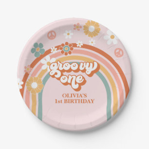 Assiettes En Carton Anniversaire Hippie Arc-en-ciel Groovy 1 an