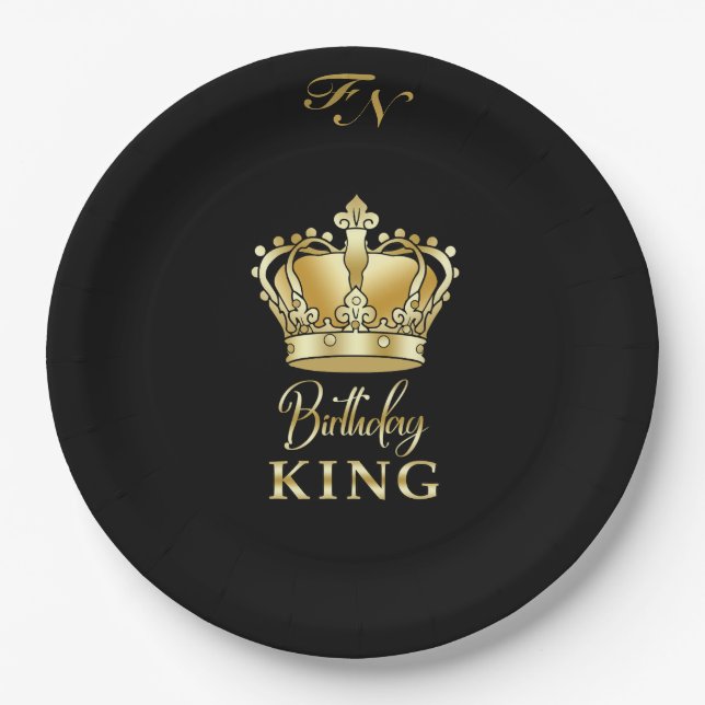 Assiettes En Carton Anniversaire King Gold Couronne Royal Monogramme L (Devant)