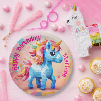 Assiettes En Carton Anniversaire Licorne Colorée Pinata