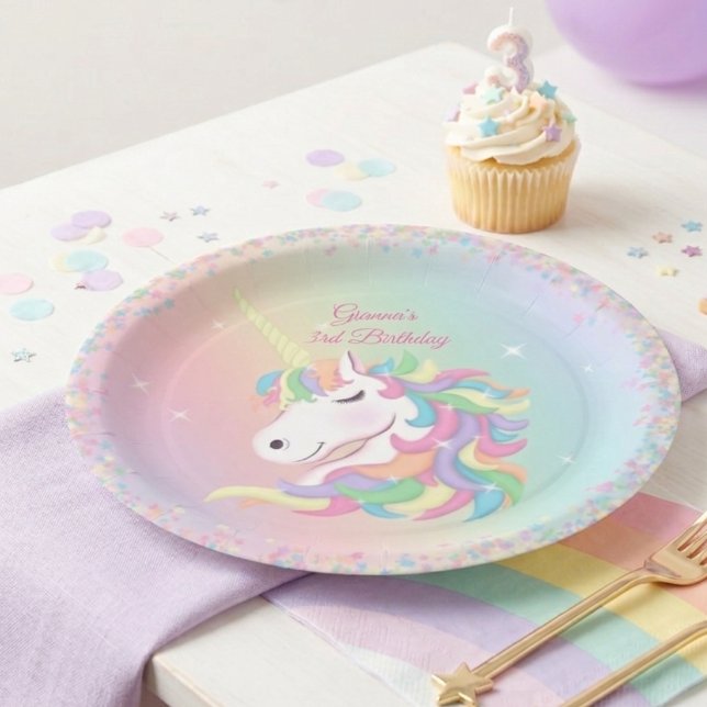 Assiettes En Carton Anniversaire Licorne Magique Arc-en-ciel Pastel  (Créateur téléchargé)