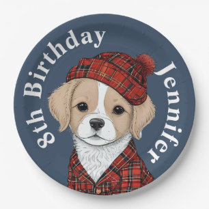 Assiettes En Carton anniversaire mignon chien en déguisement écossais