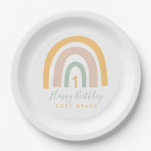 Assiettes En Carton Anniversaire moderne Pastel Rainbow Girl