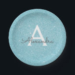 Assiettes En Carton Anniversaire Monogramme Paillettes et Étincelles B<br><div class="desc">Assiettes de fête élégantes pour anniversaire ou enterrement de vie de jeune fille avec fausses paillettes et étincelles bleu sarcelle. Ces assiettes de mariage, de douche de mariée ou de fête d'anniversaire peuvent être personnalisées pour inclure votre initiale et votre prénom. Veuillez contacter le concepteur pour des articles assortis personnalisés....</div>