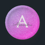 Assiettes En Carton Anniversaire Monogramme Paillettes et Étincelles R<br><div class="desc">Assiettes de fête élégantes rose et violet pastel ombré avec fausses paillettes et étincelles pour anniversaire ou enterrement de vie de jeune fille. Ces assiettes de mariage, de douche de mariée ou de fête d'anniversaire peuvent être personnalisées pour inclure votre initiale et prénom. Veuillez contacter le concepteur pour des articles...</div>