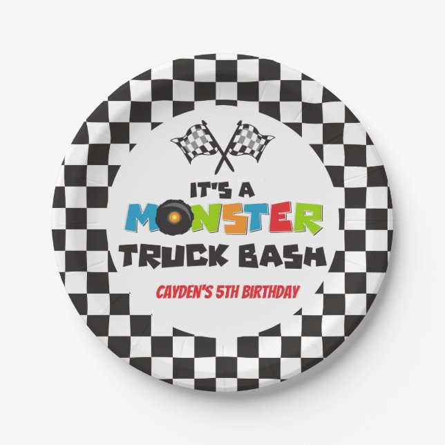 Assiettes En Carton Anniversaire Monster Truck (Devant)