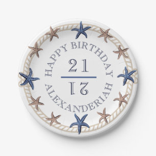 Assiettes En Carton Anniversaire Nautique Bleu Blanc Tan Starfish