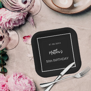 Assiettes En Carton Anniversaire noir blanc minimaliste homme gars