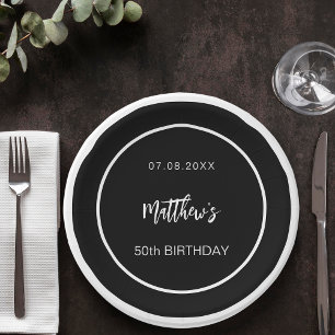 Assiettes En Carton Anniversaire noir blanc minimaliste homme gars