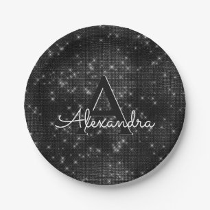 Assiettes En Carton Anniversaire noir et blanc de monogramme