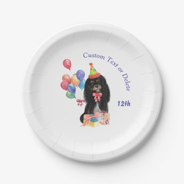 Assiettes En Carton Anniversaire Noir et Tan Cavalier Spaniel   (Devant)