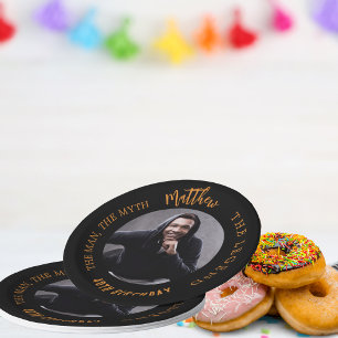 Assiettes En Carton Anniversaire noir or photo homme mythe légende