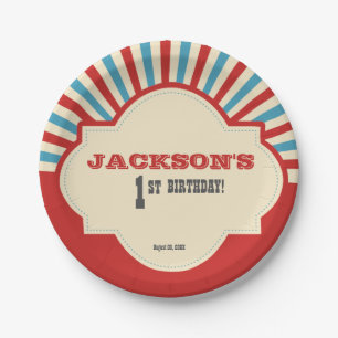 Assiettes En Carton Anniversaire orienté de cirque bleu rouge de photo