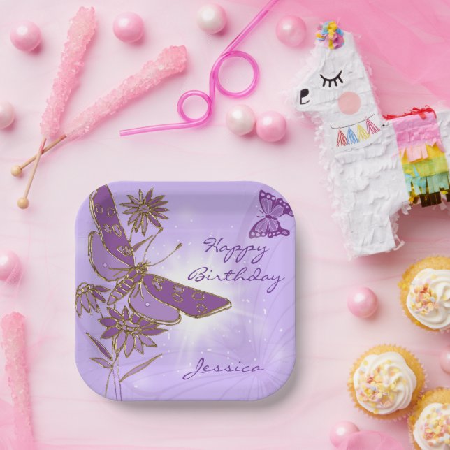 Assiettes En Carton Anniversaire Papillon Violet (Fête)