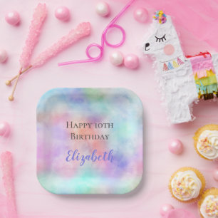 Assiettes En Carton Anniversaire pastel arc-en-ciel aquarelle personna