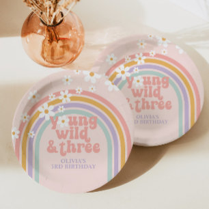 Assiettes En Carton Anniversaire pastel arc-en-ciel Young Wild trois 3