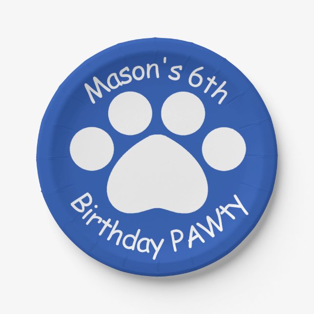 Assiettes En Carton Anniversaire personnalisable PAWty - bleu (Devant)