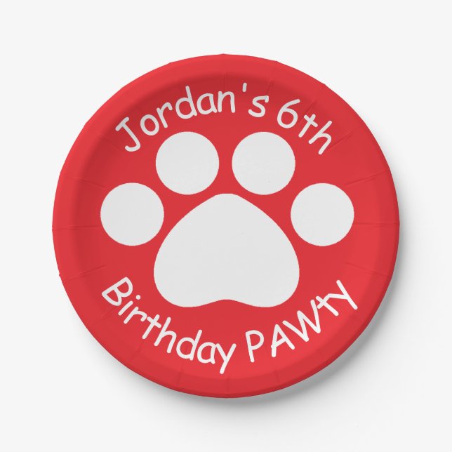 Assiettes En Carton Anniversaire personnalisable PAWty - rouge (Devant)