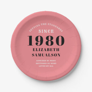 Assiettes En Carton Anniversaire personnalisé 1980 Réglage rose