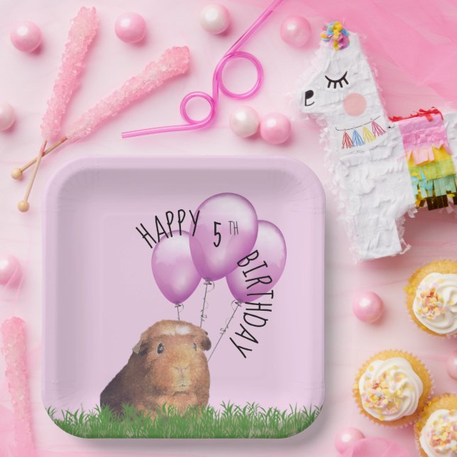 Assiettes En Carton Anniversaire Personnalisé Cute Guinea Pig Purple B (Fête)