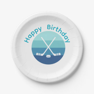Assiettes En Carton Anniversaire personnalisé de hockey sur glace rétr