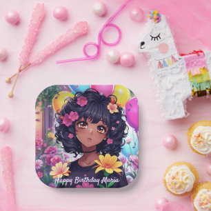 Assiettes En Carton Anniversaire personnalisé de la fille de couleur