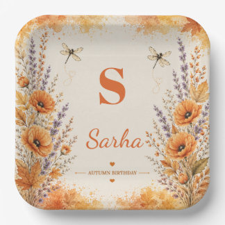 Assiettes En Carton Anniversaire personnalisé de la libellule de fleur