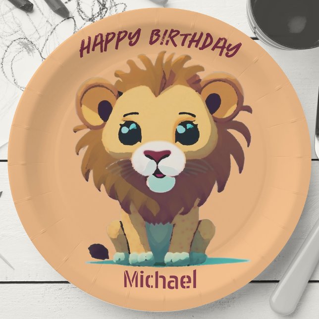 Assiettes En Carton Anniversaire personnalisé du petit lion (Créateur téléchargé)