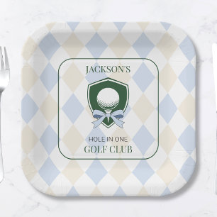 Assiettes En Carton Anniversaire personnalisé d'un an de golf en bleu 