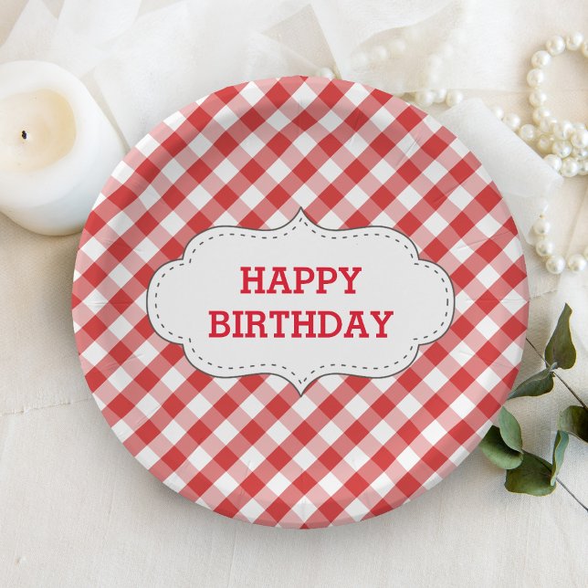 Assiettes En Carton Anniversaire personnalisé par motif rouge élégant (Créateur téléchargé)